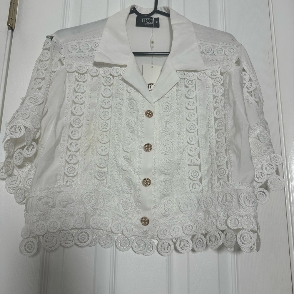 White Lace Button-Up Blouse